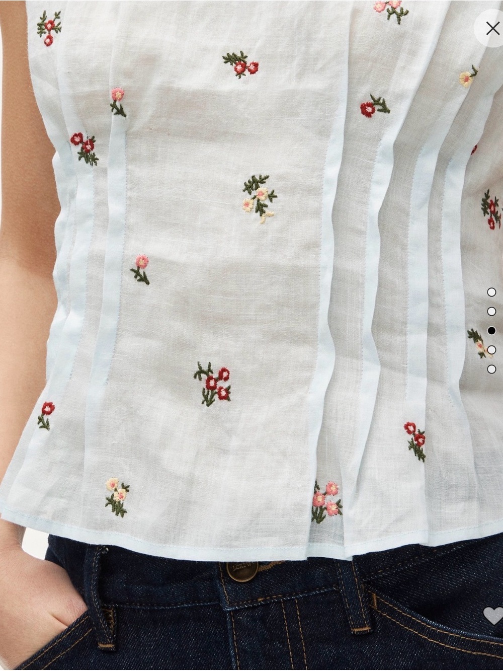 J.Crew Pintuck Shell Top Ramie Blue Embroidered Floral Romantic Sz 6 CT109 $148 - Picture 3 of 8